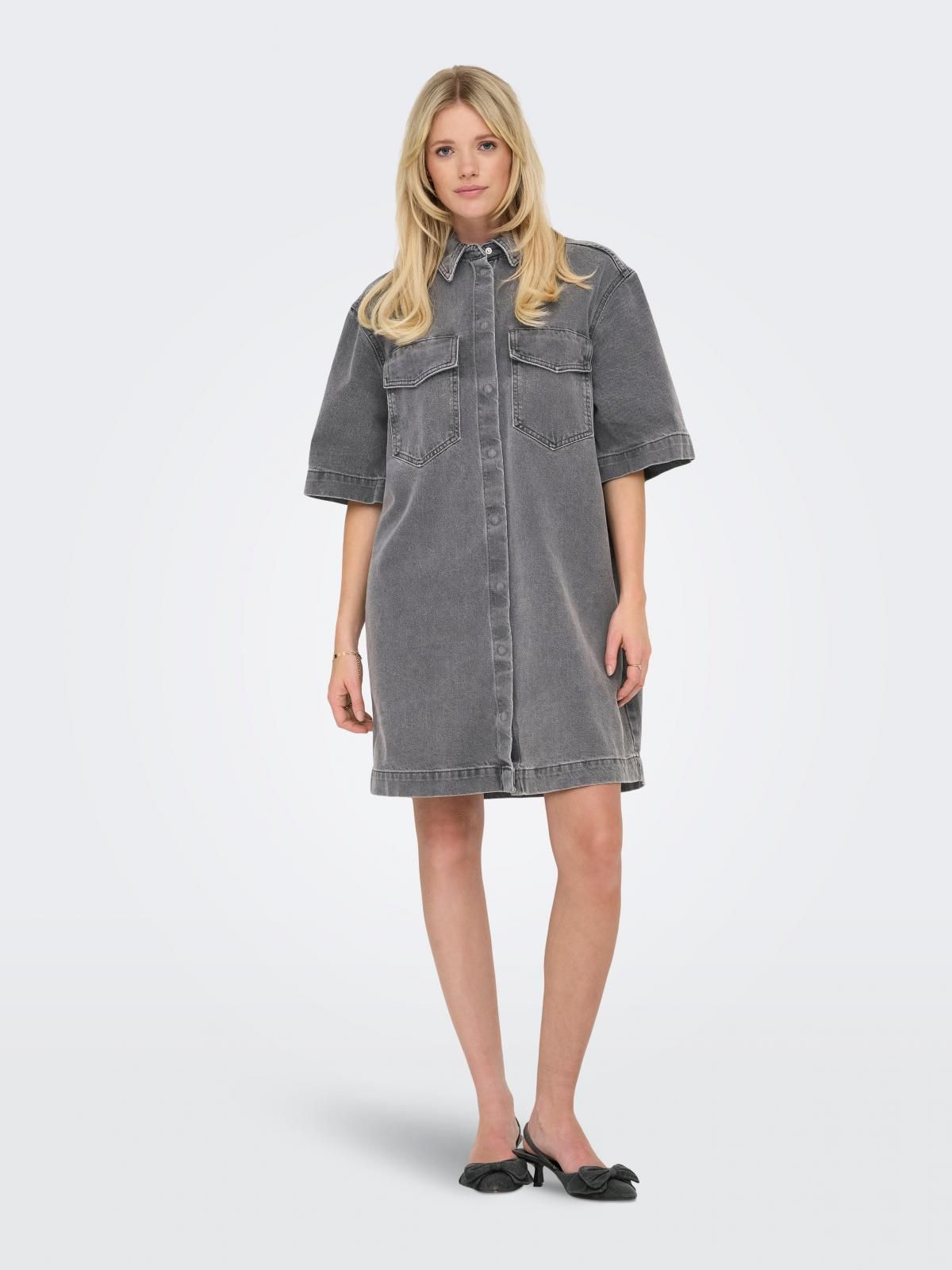 온리 테크니컬 연청 데님 셔츠 미니 원피스 15327766_2105 GREY / MEDIUM GREY DENIM - 상품 이미지