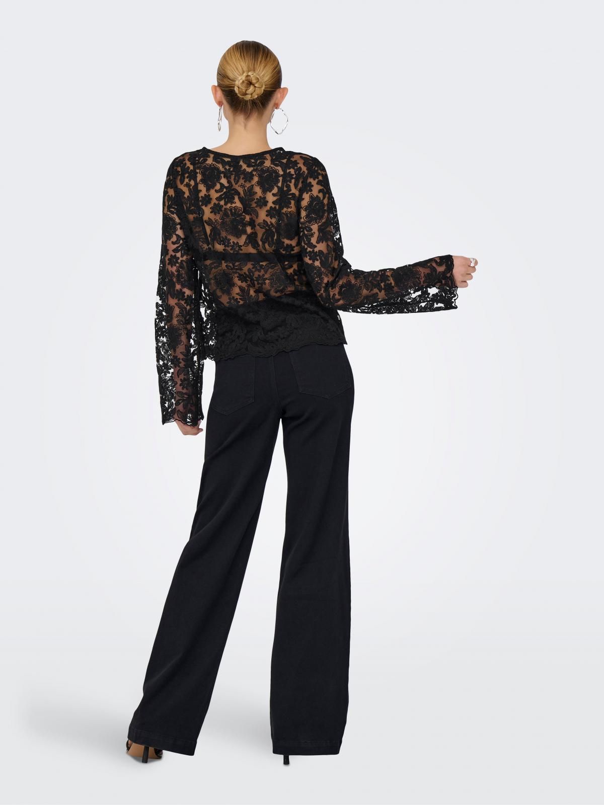 온리 레이스 시스루 블랙 퍼프소매 블라우스 15364735_2161 BLACK / BLACK - 상세 이미지 3