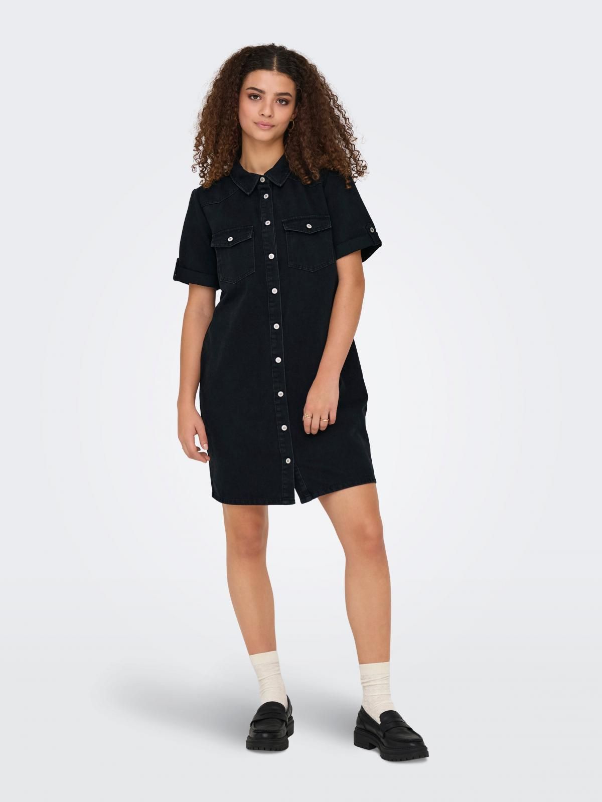 온리 트렌디 데님 미니 셔츠 원피스 15353176_8183 BLACK / WASHED BLACK - 상세 이미지 5