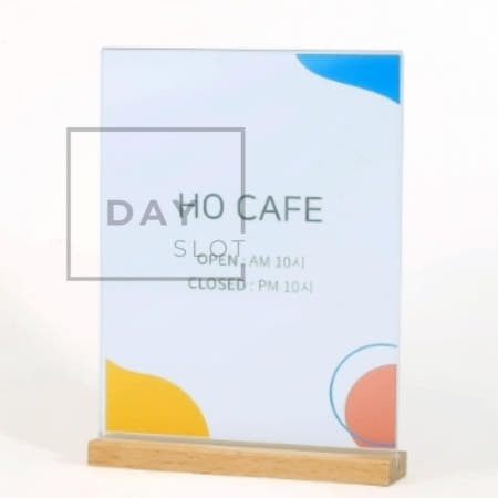 [트렌디프레소협력사]데이슬롯 우드스탠드 아크릴 명패거치대 A4 세로 POP스탠드 상품정보표시대 상품정보거치대