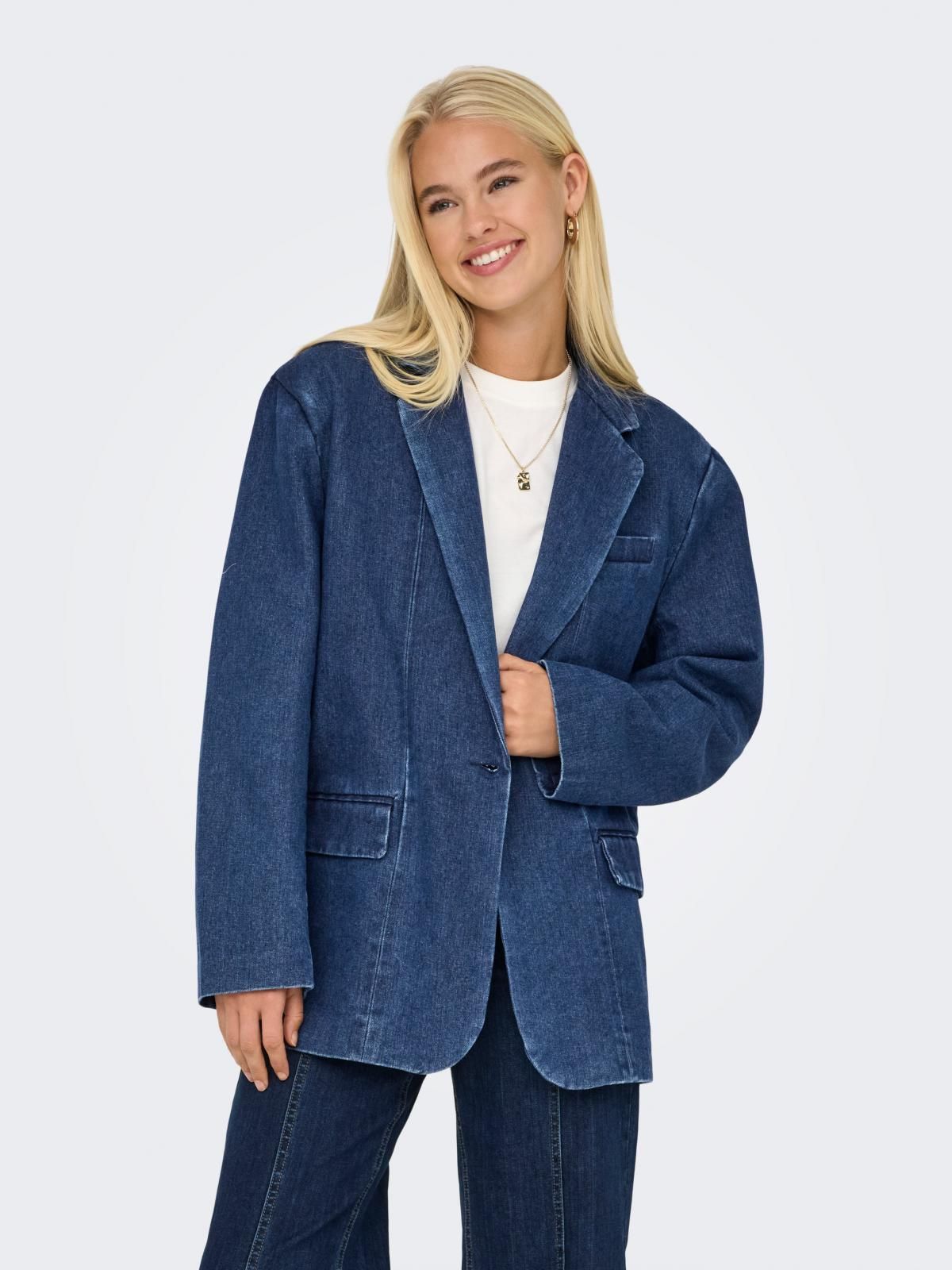 온리 데님 오버핏 테일러드 블레이저 15338592_2115 BLUE / MEDIUM BLUE DENIM - 상품 이미지