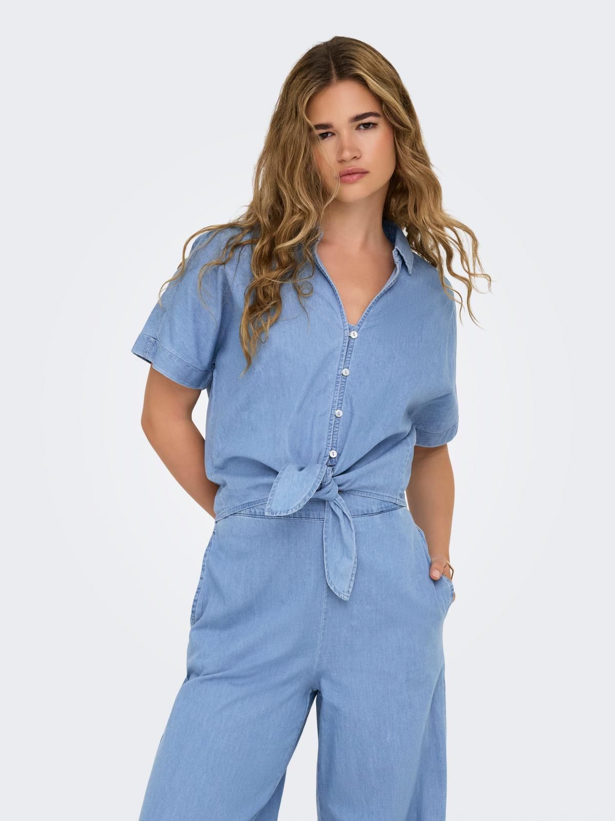 온리 테크니컬 라이트 매듭 반팔 셔츠 15348893_2116 BLUE / LIGHT BLUE DENIM - 상품 이미지