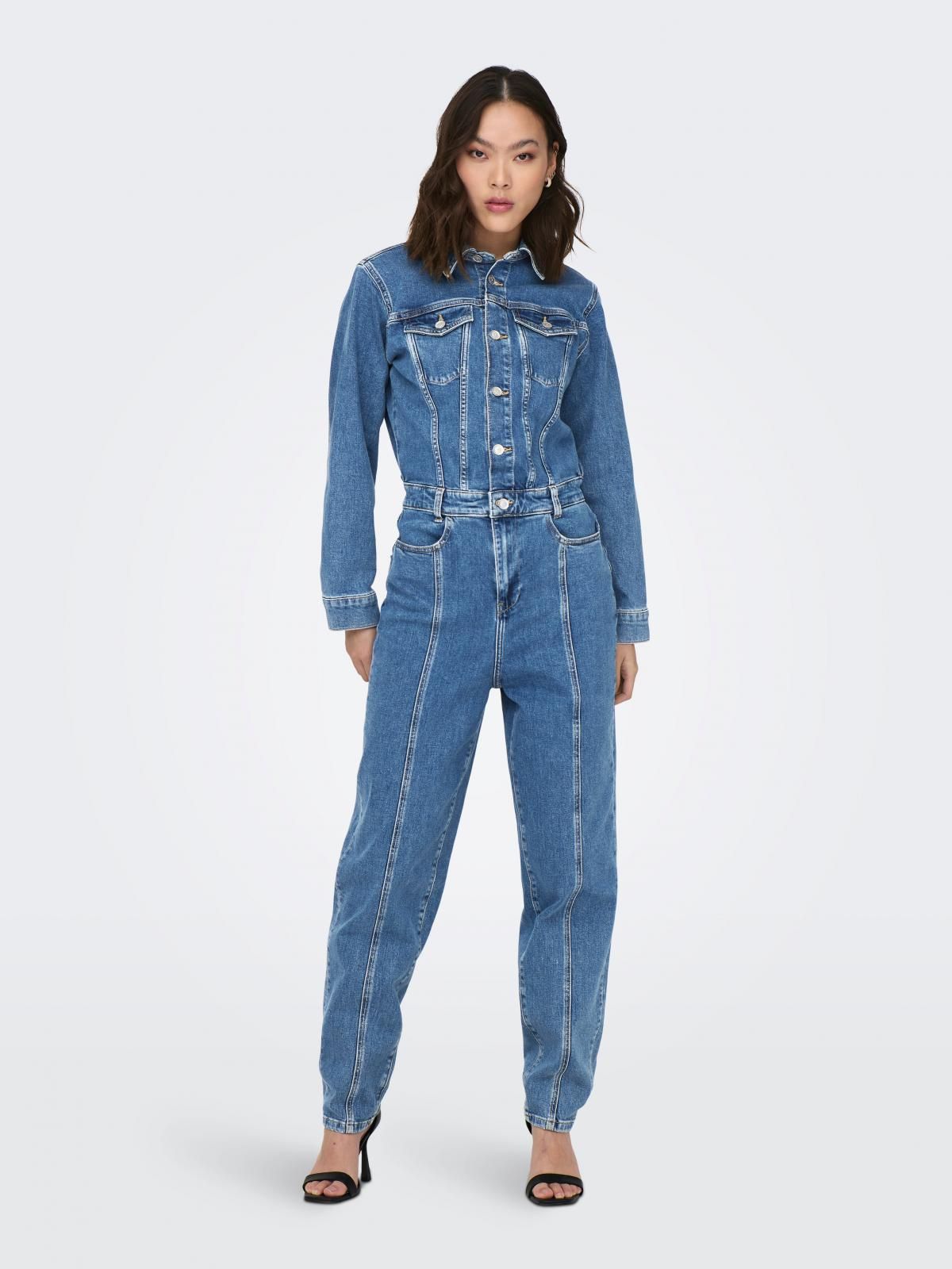 온리 데님 점프수트 벨트루프 버튼 15296625_2115 BLUE / MEDIUM BLUE DENIM - 메인 이미지