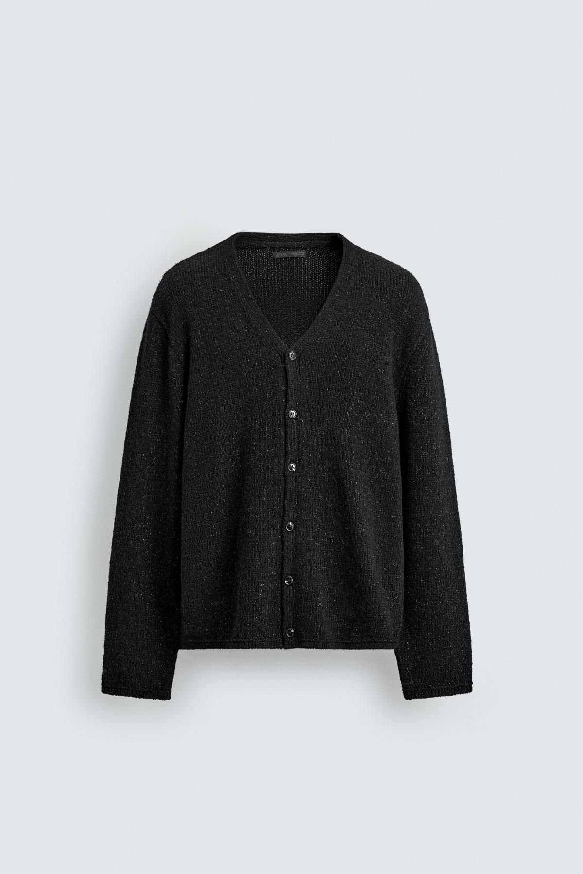 자라 샤이니 텍스처 브이넥 블랙 가디건 3597/301 BLACK - 상품 이미지