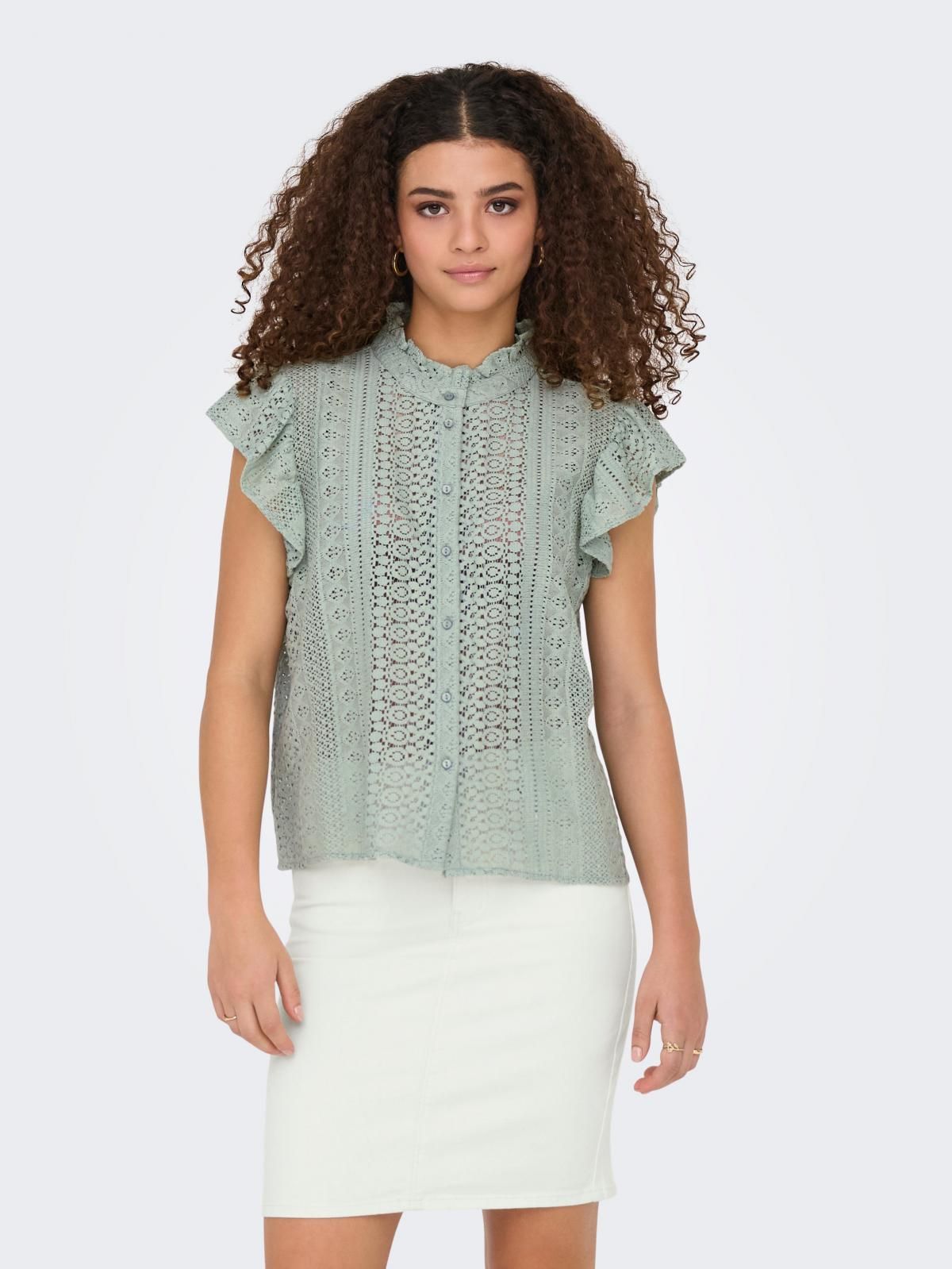 온리 레이스 러플 차이나카라 블라우스 15335251_1453 GREEN / JADEITE - 상세 이미지 2