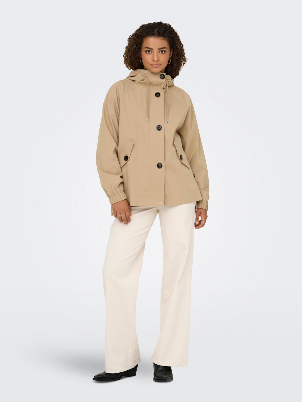 온리 테크니컬 베이지 하이넥 버튼 재킷 15354447_240 BROWN / TANNIN 이미지 6