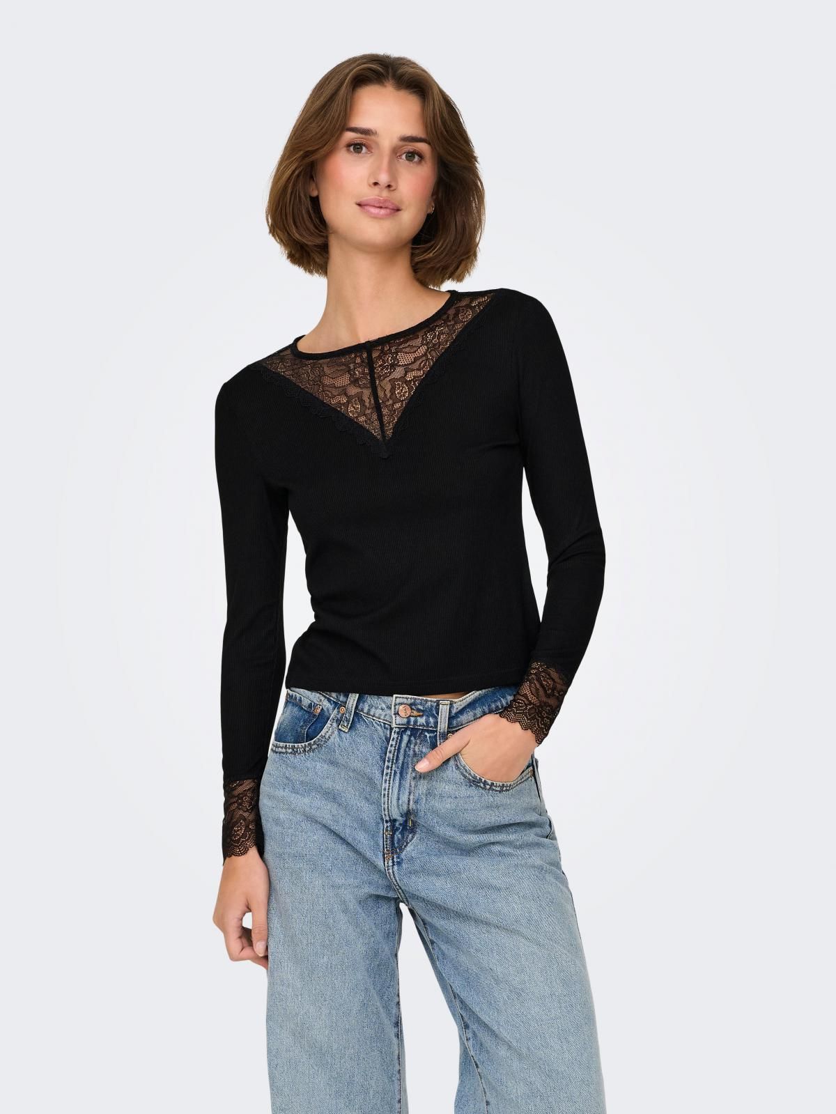 제이디와이 레이스 포인트 블랙 긴팔 탑 15317464_2161 BLACK / BLACK - 상세 이미지 2