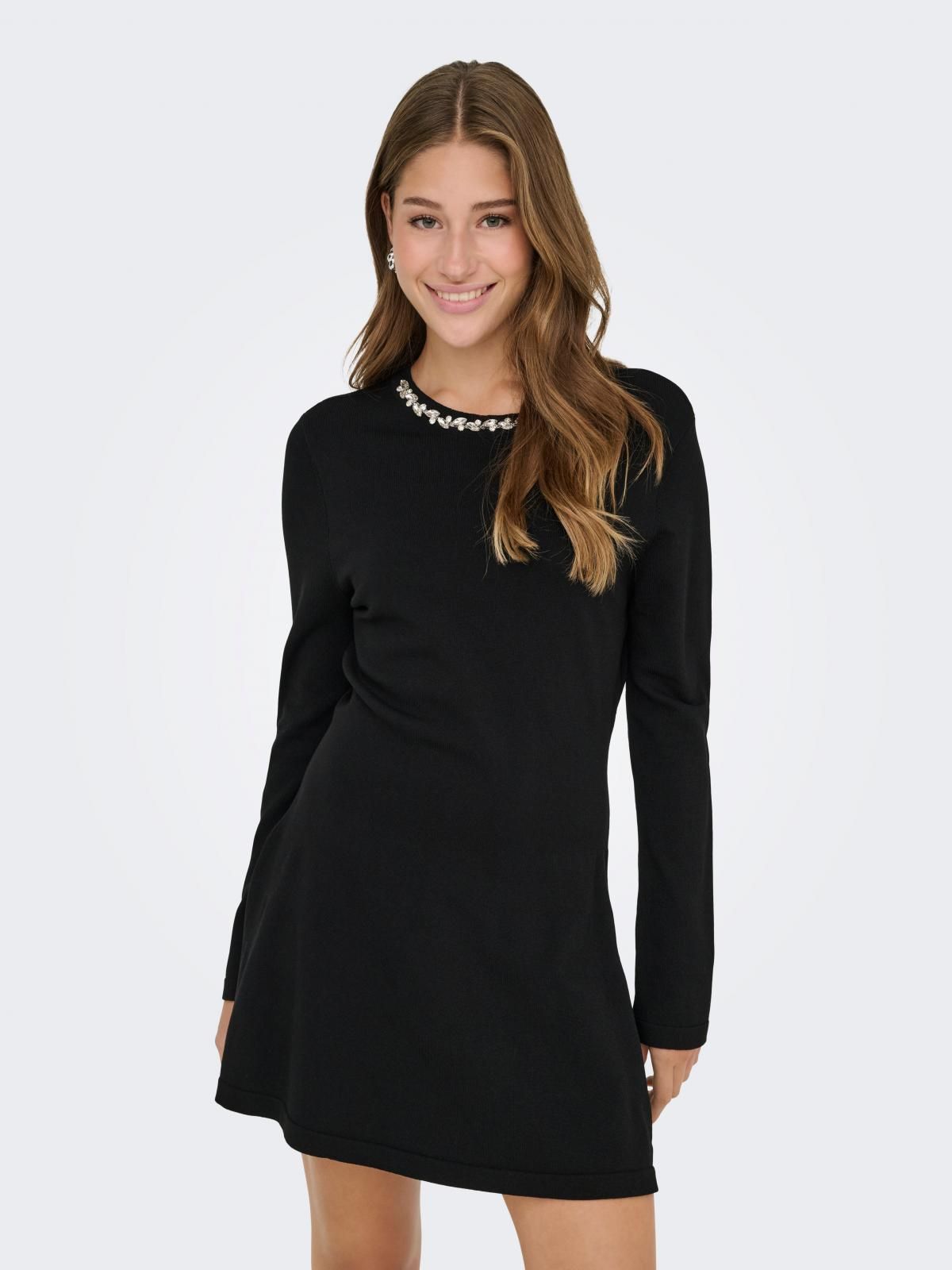 온리 글리터 라운드넥 니트 미니 원피스 15366285_2161_1242568 BLACK / BLACK - 상품 이미지