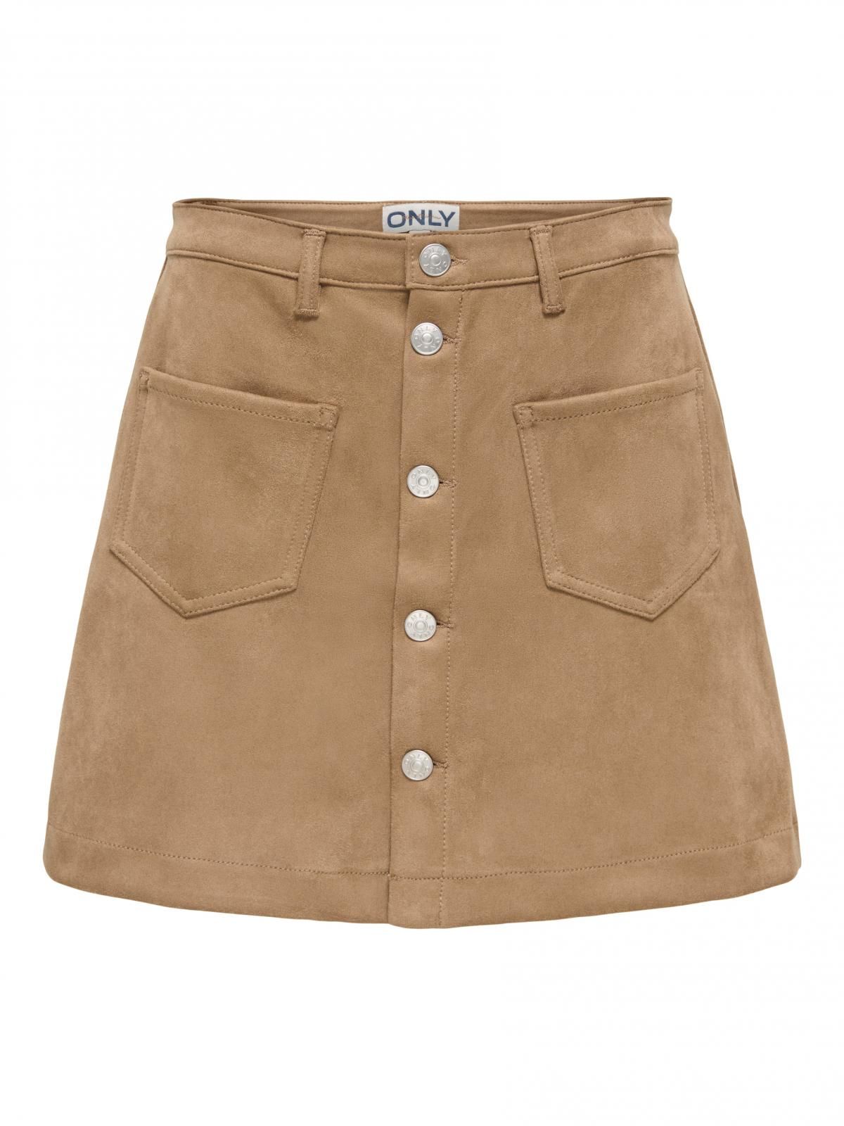 온리 테크니컬 버튼 포인트 미니 스커트 15351289_12943 BROWN / COCOA CREME - 상세 이미지 3