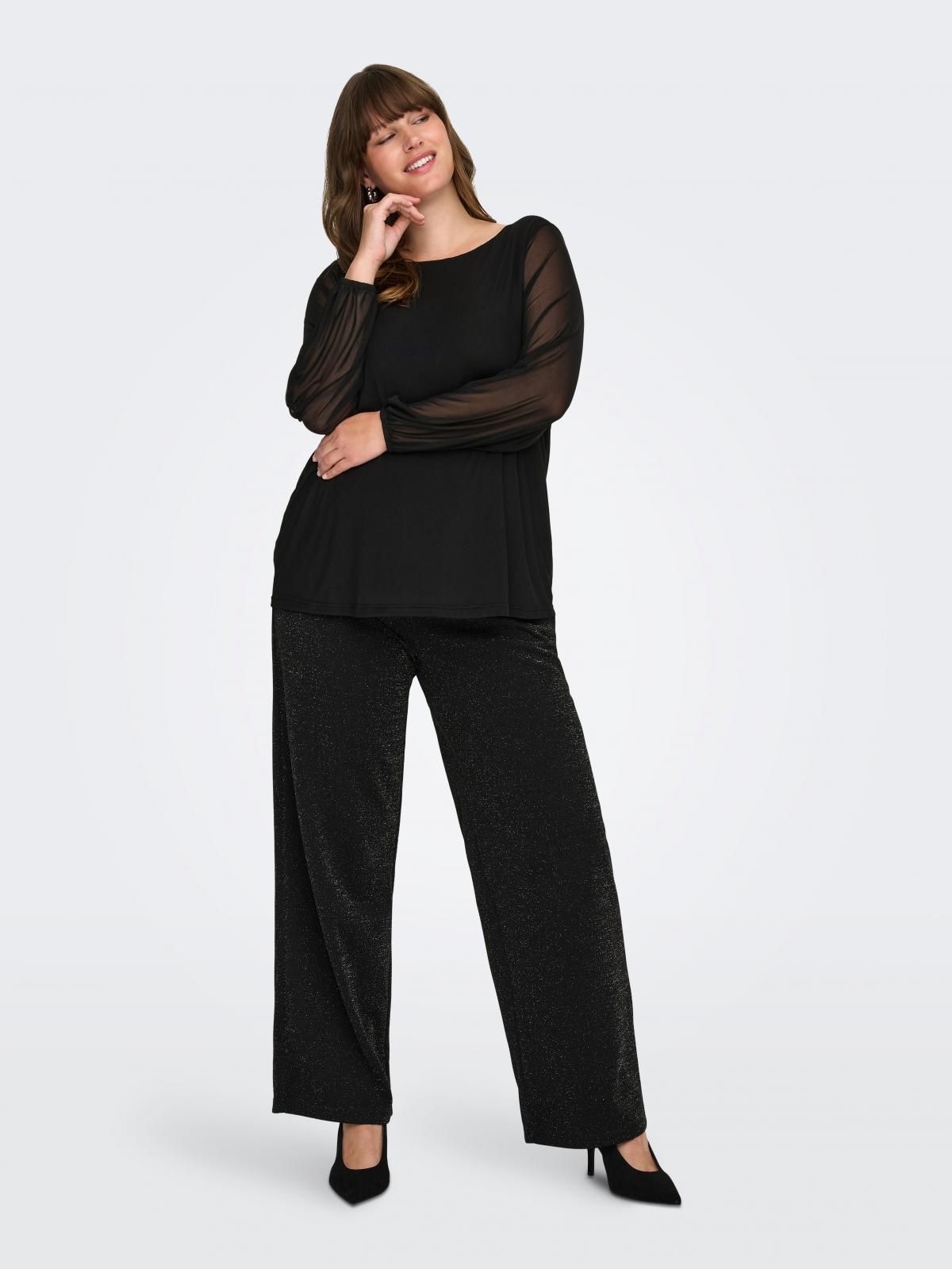 온리 빅사이즈 시스루 블랙 블라우스 15358961_2161 BLACK / BLACK - 상세 이미지 5