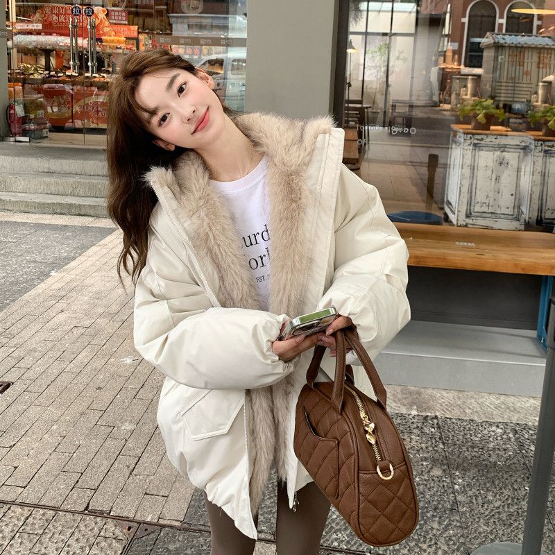 여성 루즈핏 데일리 숏패딩 솜충전 스탠드넥 넥퍼 겨울 아우터 점퍼 오버핏 캐주얼 패딩자켓 따뜻한 상의 - 상세 이미지 2