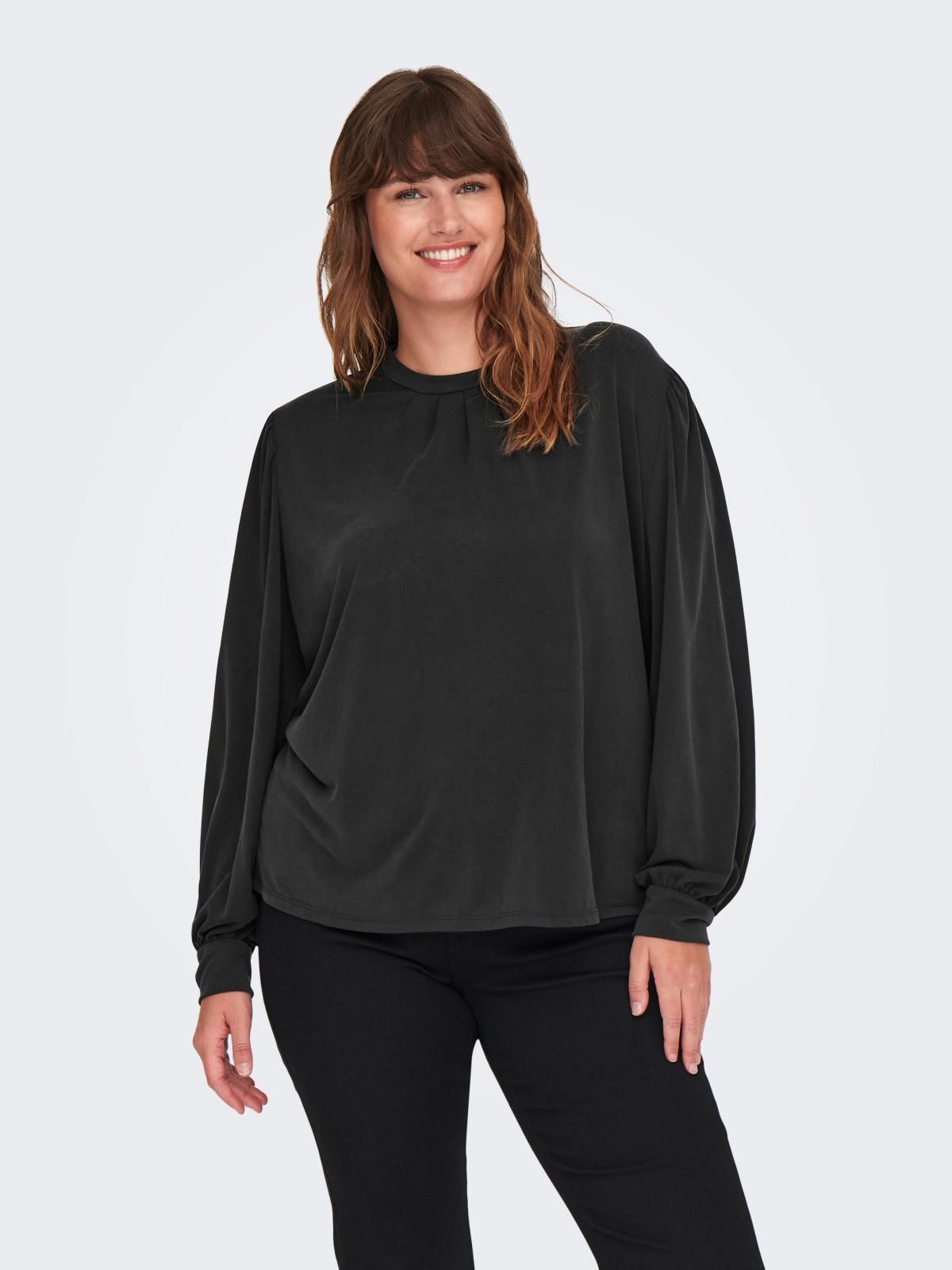 온리 빅사이즈 하이넥 롱슬리브 탑 15345654_2161 BLACK / BLACK - 상품 이미지