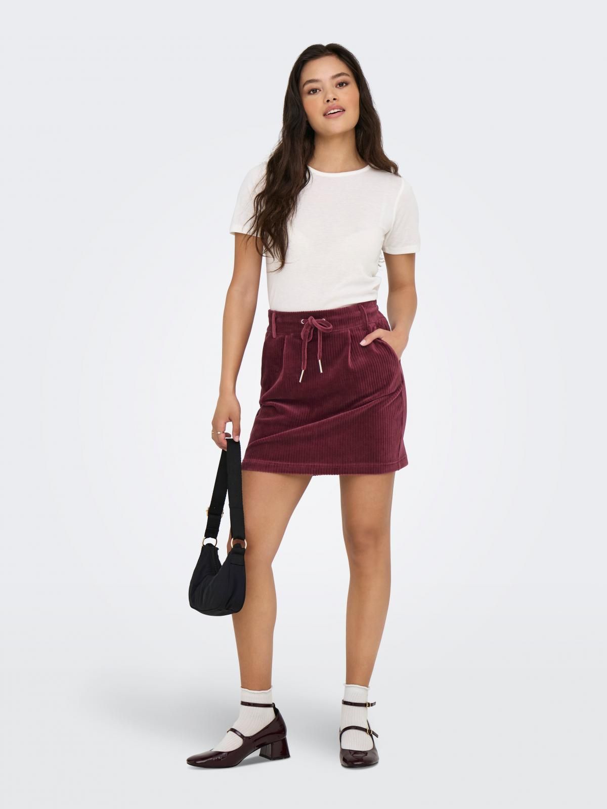 온리 캐주얼 벨벳 드로스트링 미니 스커트 15192876_877 RED / TAWNY PORT - 상세 이미지 5