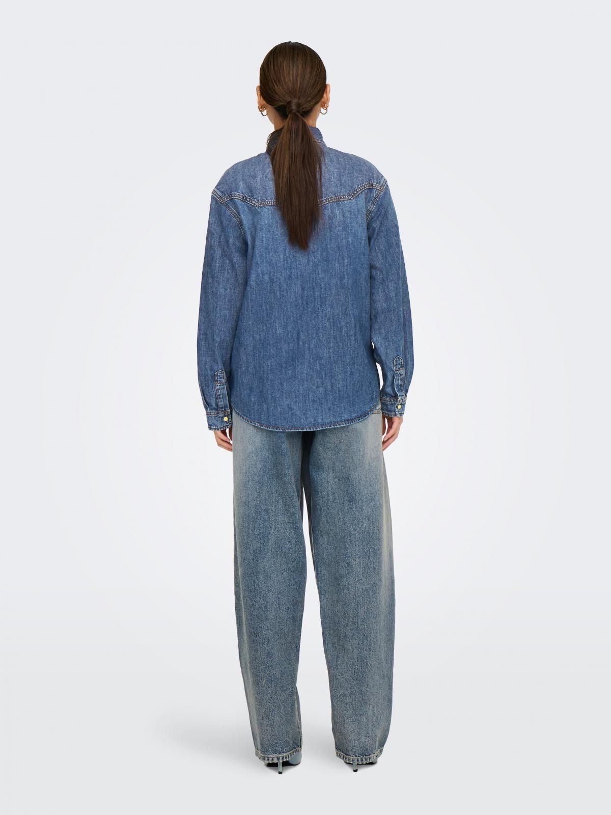 온리 데님 루즈핏 긴팔 셔츠 15353178_2115 BLUE / MEDIUM BLUE DENIM - 상세 이미지 2