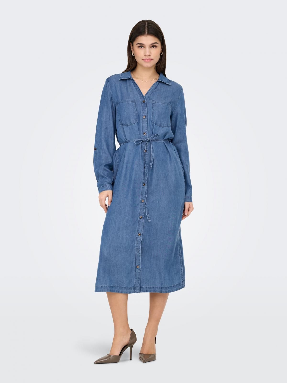 온리 데님 셔츠카라 벨트 미디 원피스 15337931_2115 BLUE / MEDIUM BLUE DENIM - 상세 이미지 5