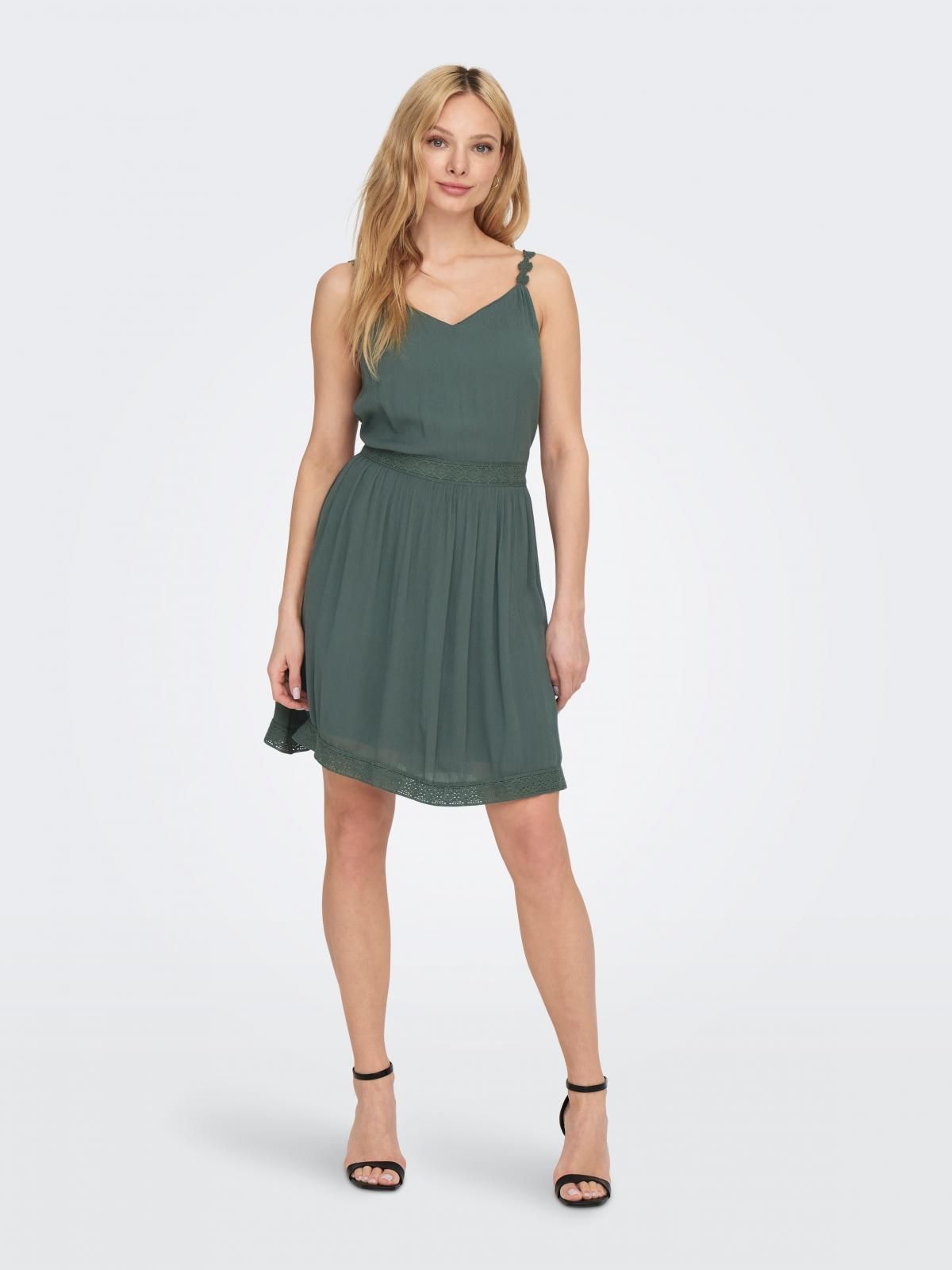 온리 브이넥 슬리브리스 미니 원피스 15177478_1469 GREEN / BALSAM GREEN - 상세 이미지 5