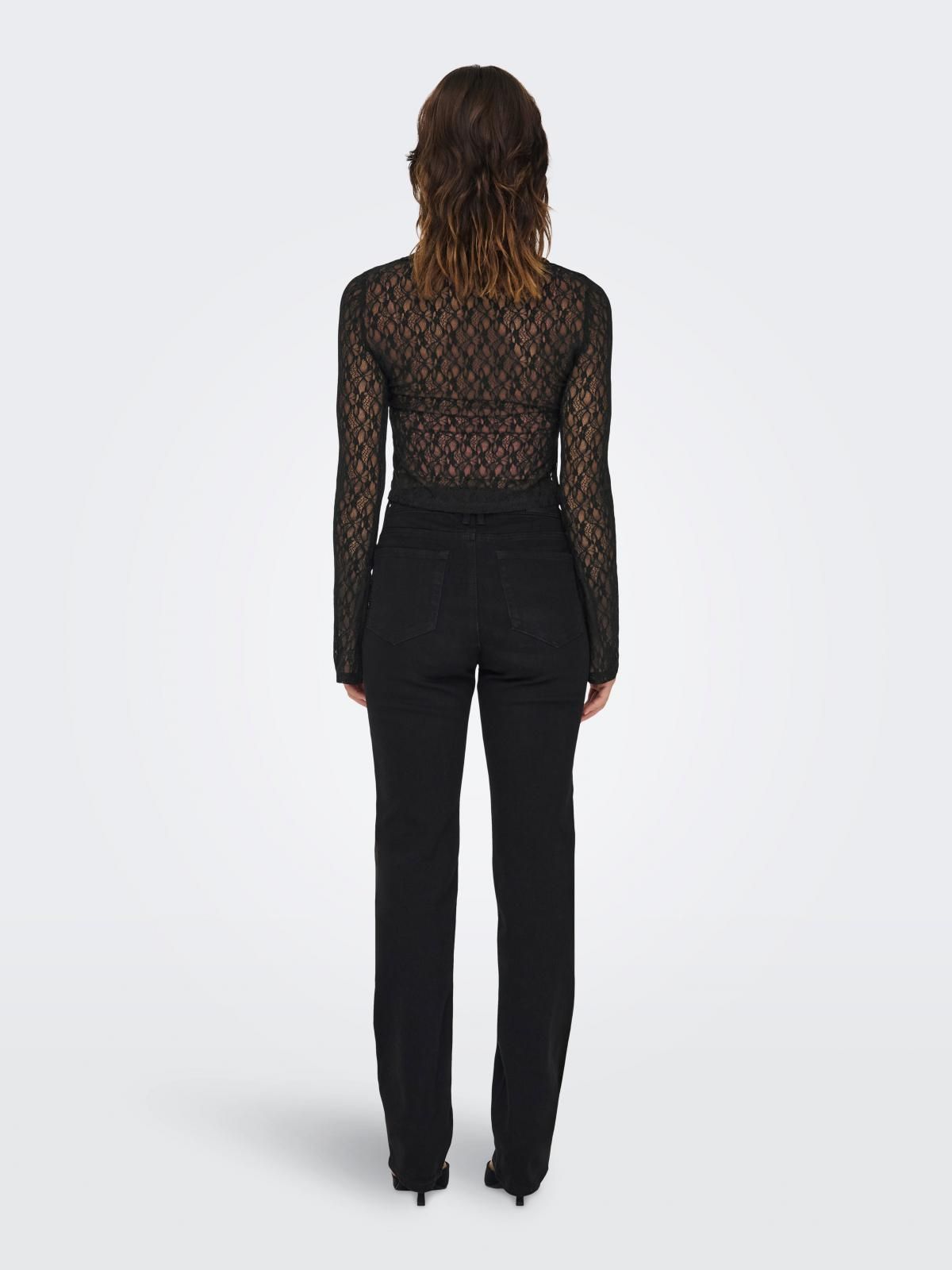 온리 시스루 레이스 크롭 브이넥 긴팔 탑 15340536_2161 BLACK / BLACK - 상세 이미지 2