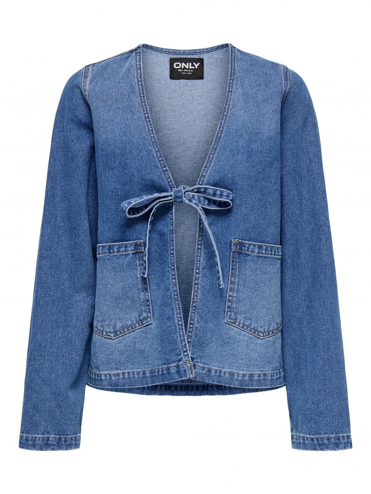 온리 트렌디 데님 리본 라운드넥 재킷 15352984_2115 BLUE / MEDIUM BLUE DENIM - 상세 이미지 3
