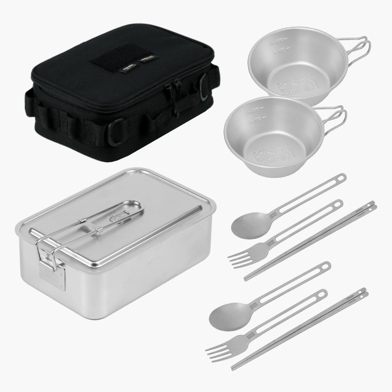 키녹스 스테인레스 사각 반합 패키지 블랙 케이스 시에라 컵 커트러리 2인 세트