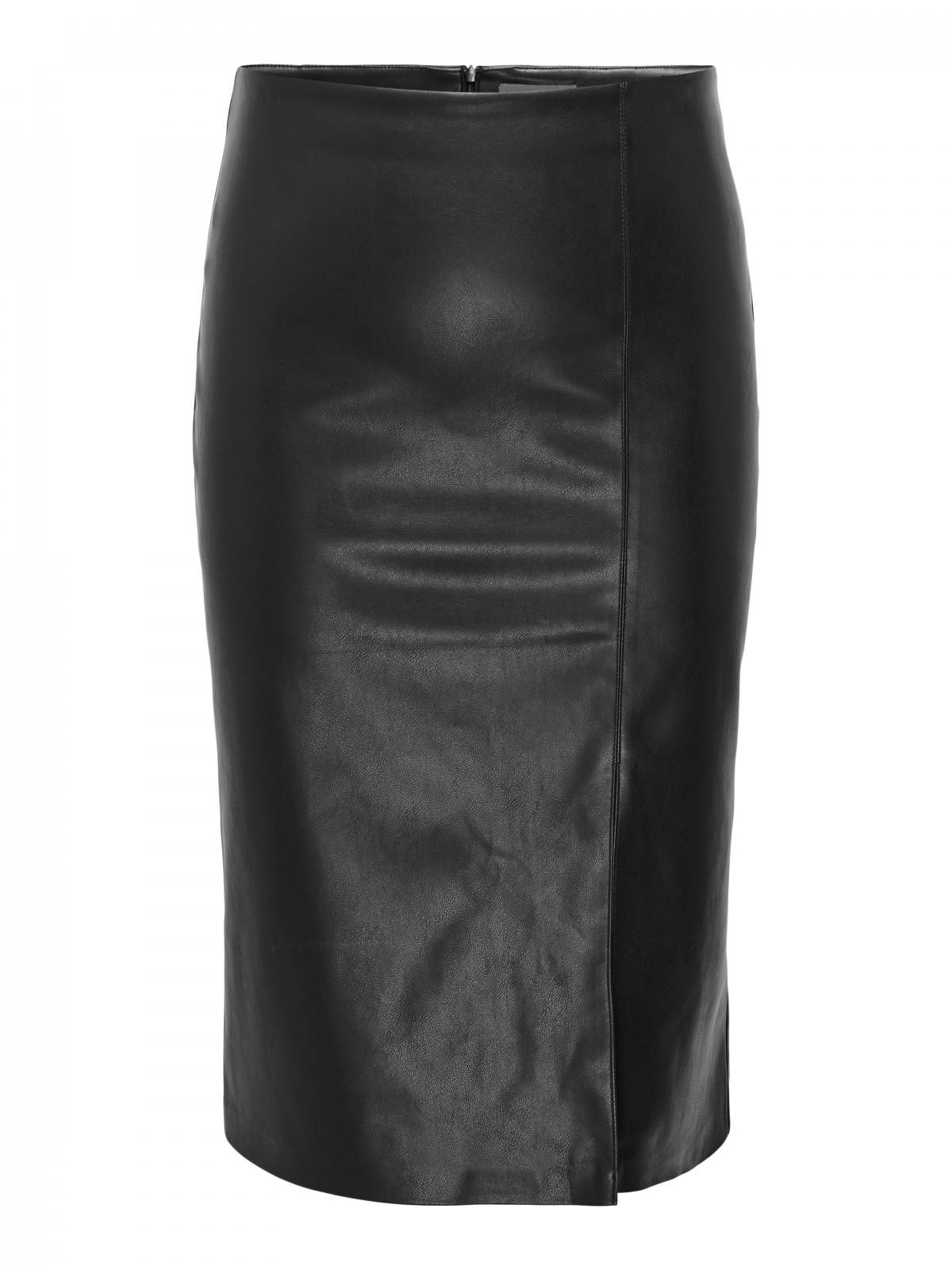 온리 빅사이즈 롱 레더 스커트 프론트 슬릿 15370473_2161 BLACK / BLACK - 상세 이미지 3