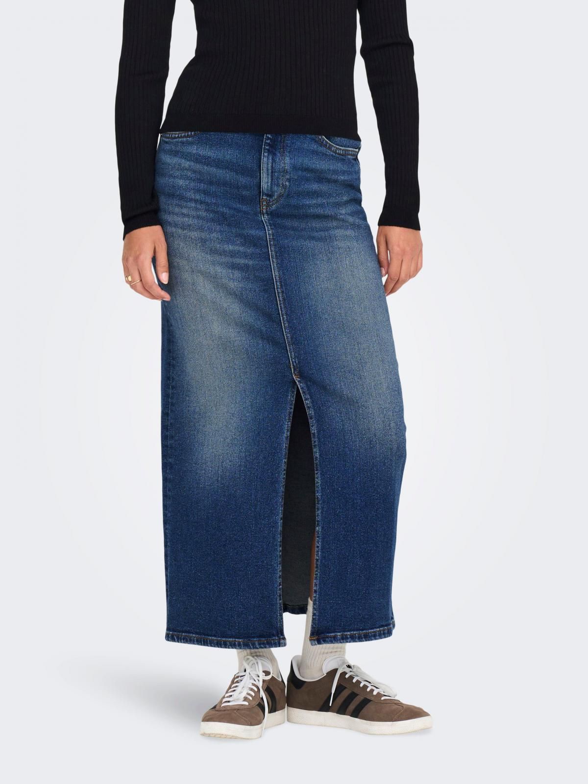 온리 데님 하이웨이스트 슬릿 롱 스커트 15311569_2115 BLUE / MEDIUM BLUE DENIM - 메인 이미지