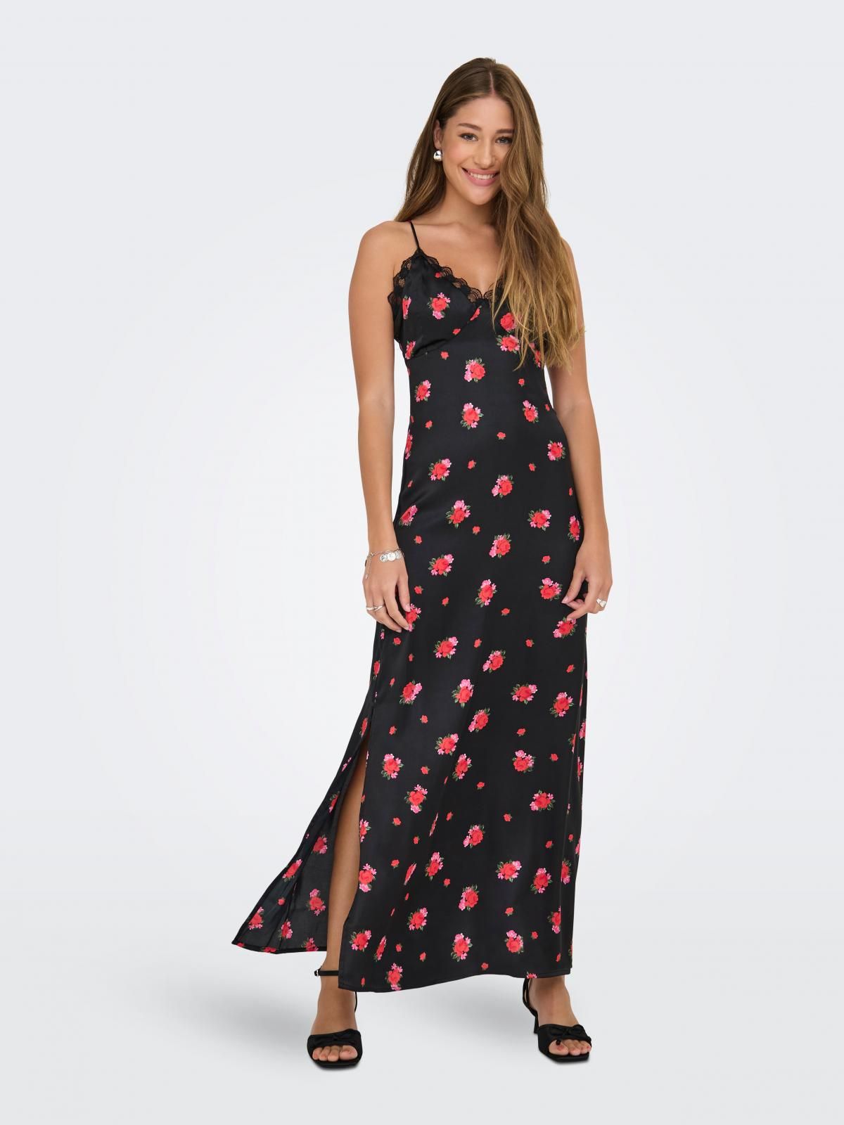 온리 슬림핏 플라워 롱 레이스 캐미솔 원피스 15366885_2161_1245961 BLACK / BLACK - 상세 이미지 5