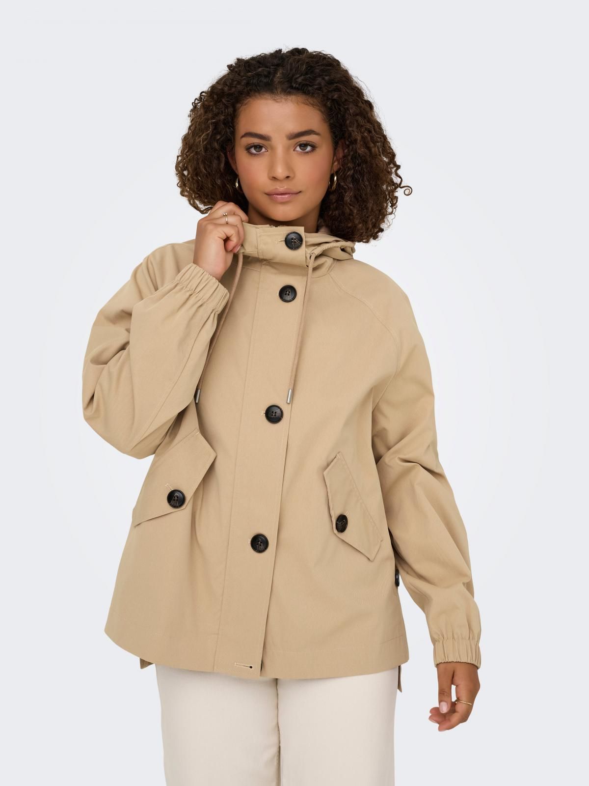 온리 테크니컬 베이지 하이넥 버튼 재킷 15354447_240 BROWN / TANNIN - 상품 이미지