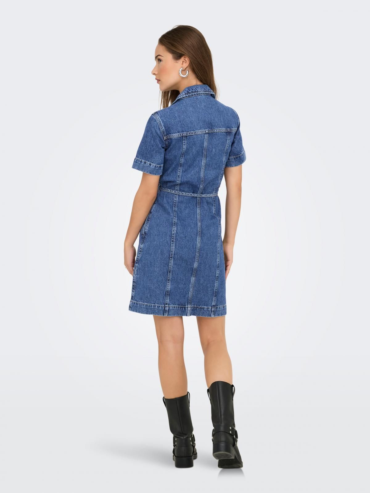 온리 데님 V넥 벨트 미니 원피스 15361517_2115 BLUE / MEDIUM BLUE DENIM - 상세 이미지 2