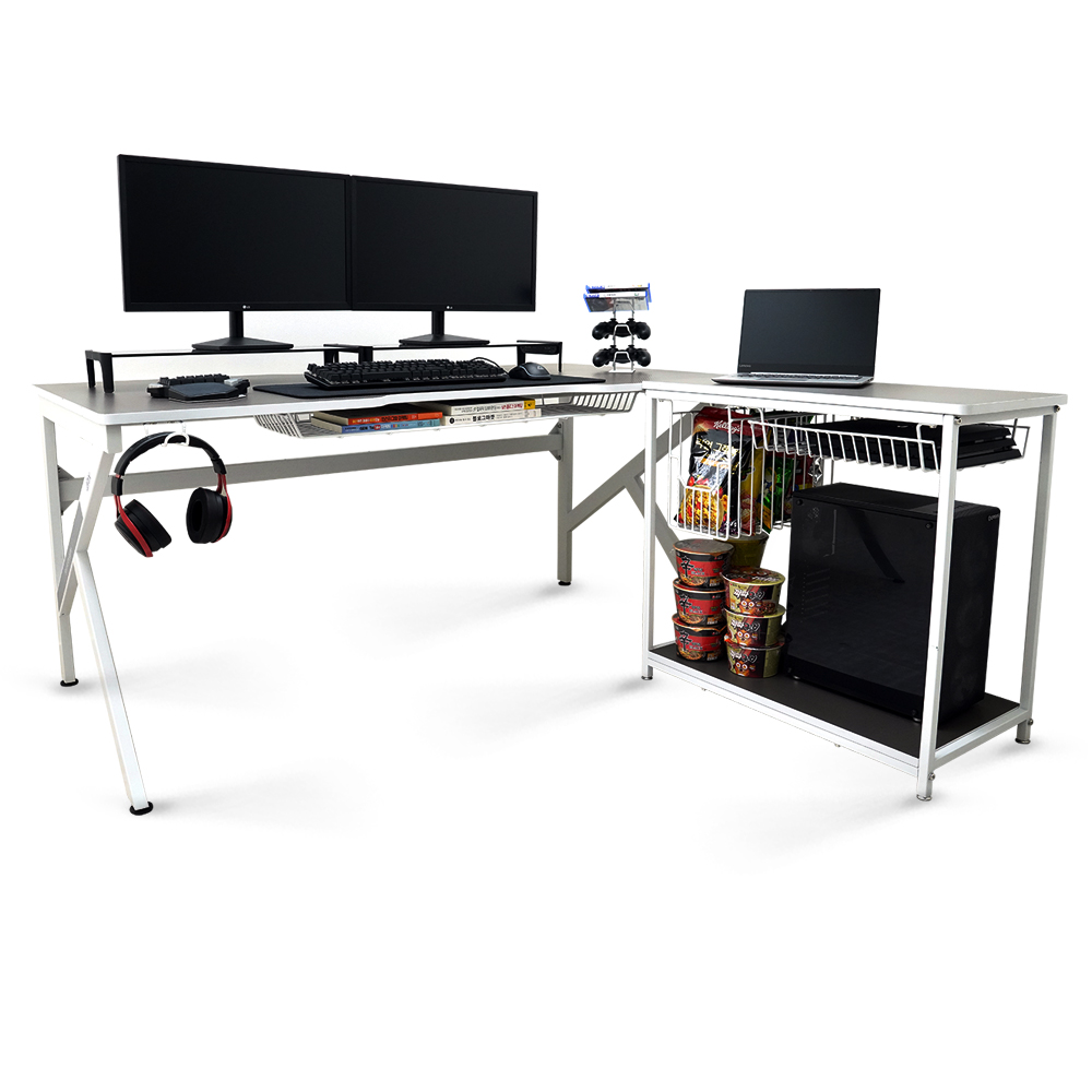 1인용 게이밍 컴퓨터 책상 GD001 1600L 화이트