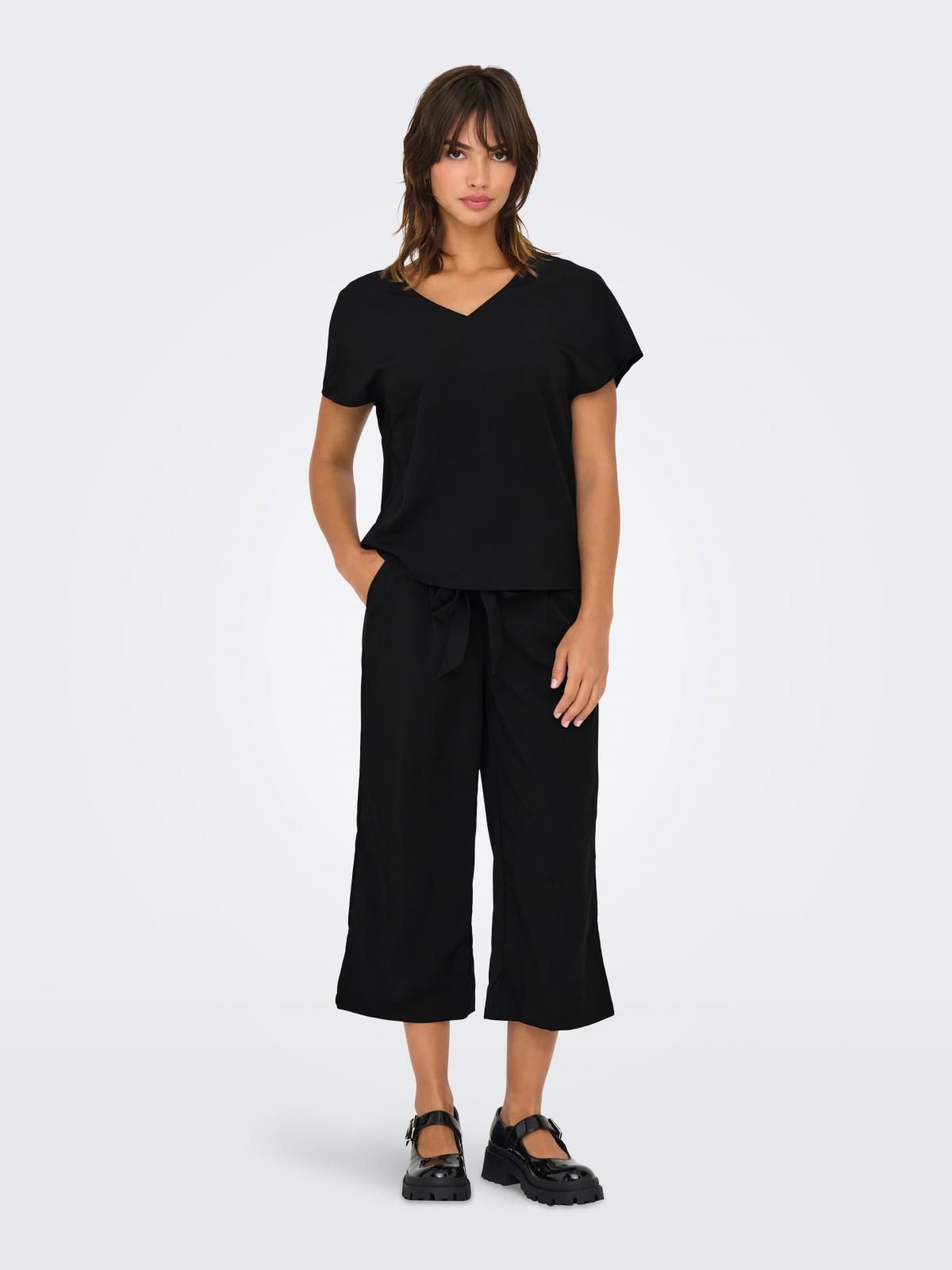 온리 베이직 블랙 브이넥 반팔 티셔츠 15342641_2161 BLACK / BLACK - 상세 이미지 5