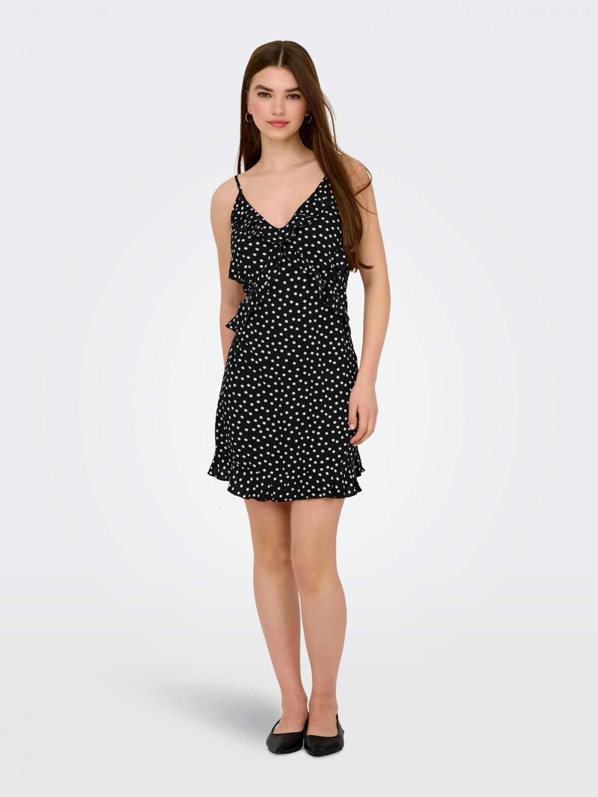 온리 도트 패턴 브이넥 스트랩 미니 원피스 15365849_2161_1242310 BLACK / BLACK - 상세 이미지 5