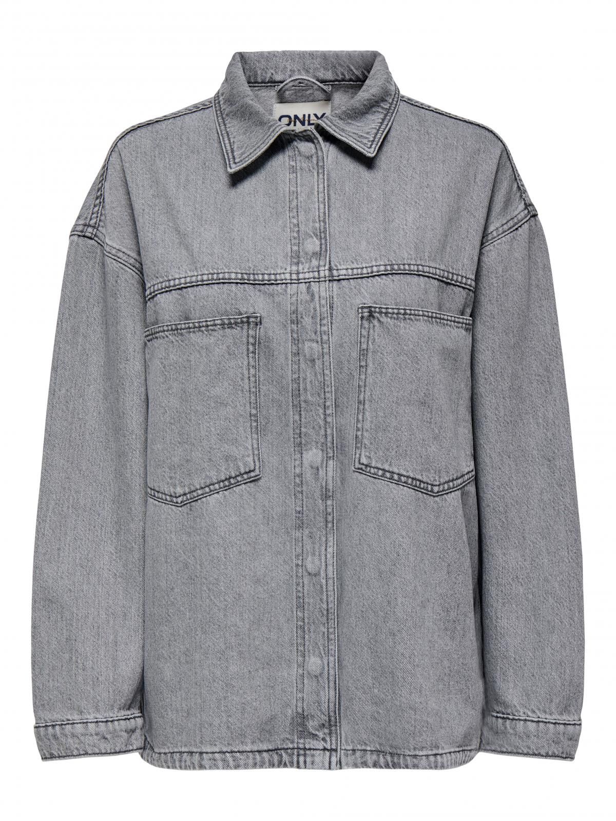 온리 오버핏 데님 긴팔 셔츠 15336153_2105 GREY / MEDIUM GREY DENIM - 상세 이미지 3