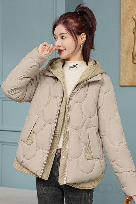 여성 루즈핏 후드 집업 숏패딩 점퍼 따뜻한 겨울 오버핏 퀼팅 누빔 아우터 데일리 캐주얼 블랙 아이보리 - 상세 이미지 5