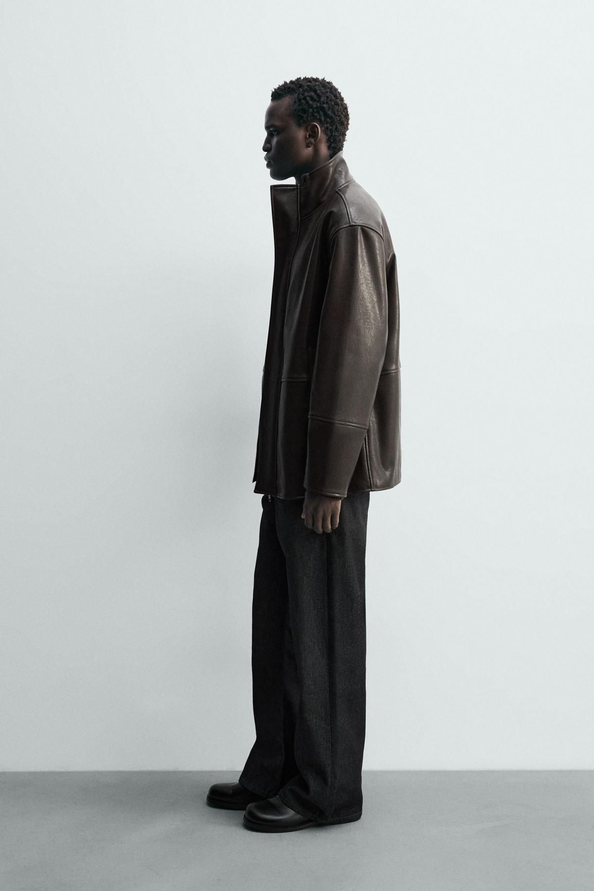 자라 테크니컬 레더 이펙트 재킷 3833/308 BROWN - 상세 이미지 5