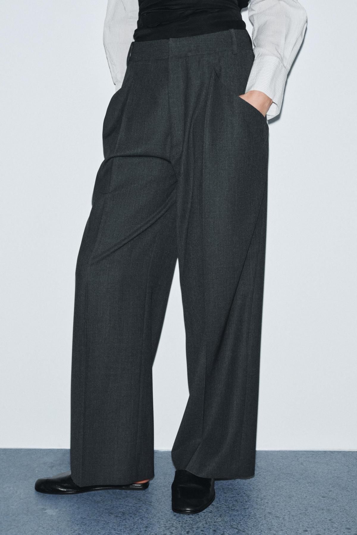 자라 울 블렌드 와이드 팬츠 포켓 9680/052 DARK GREY - 메인 이미지