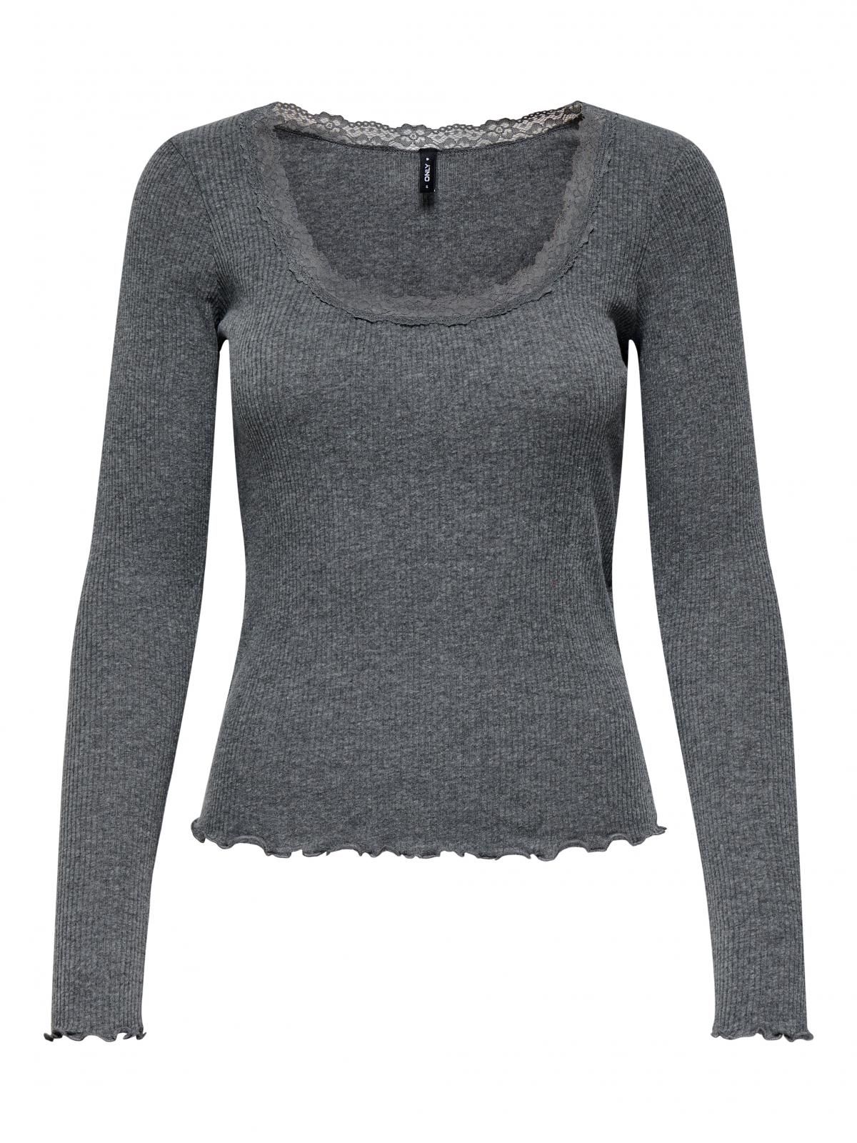 온리 베이직 라운드넥 레이스 긴팔 티셔츠 15330728_2383 GREY / DARK GREY MELANGE - 상세 이미지 3