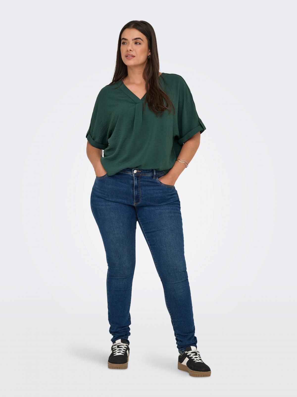 온리 테크니컬 브이넥 반팔 블라우스 15355726_1640 GREY / GREEN GABLES - 상세 이미지 5