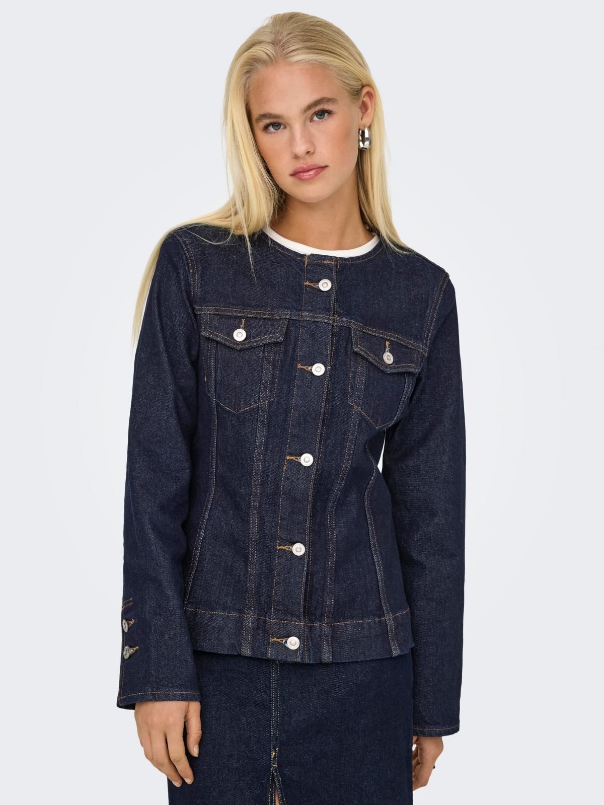 온리 클래식 라운드넥 데님 자켓 15359079_2114 BLUE / DARK BLUE DENIM - 상품 이미지