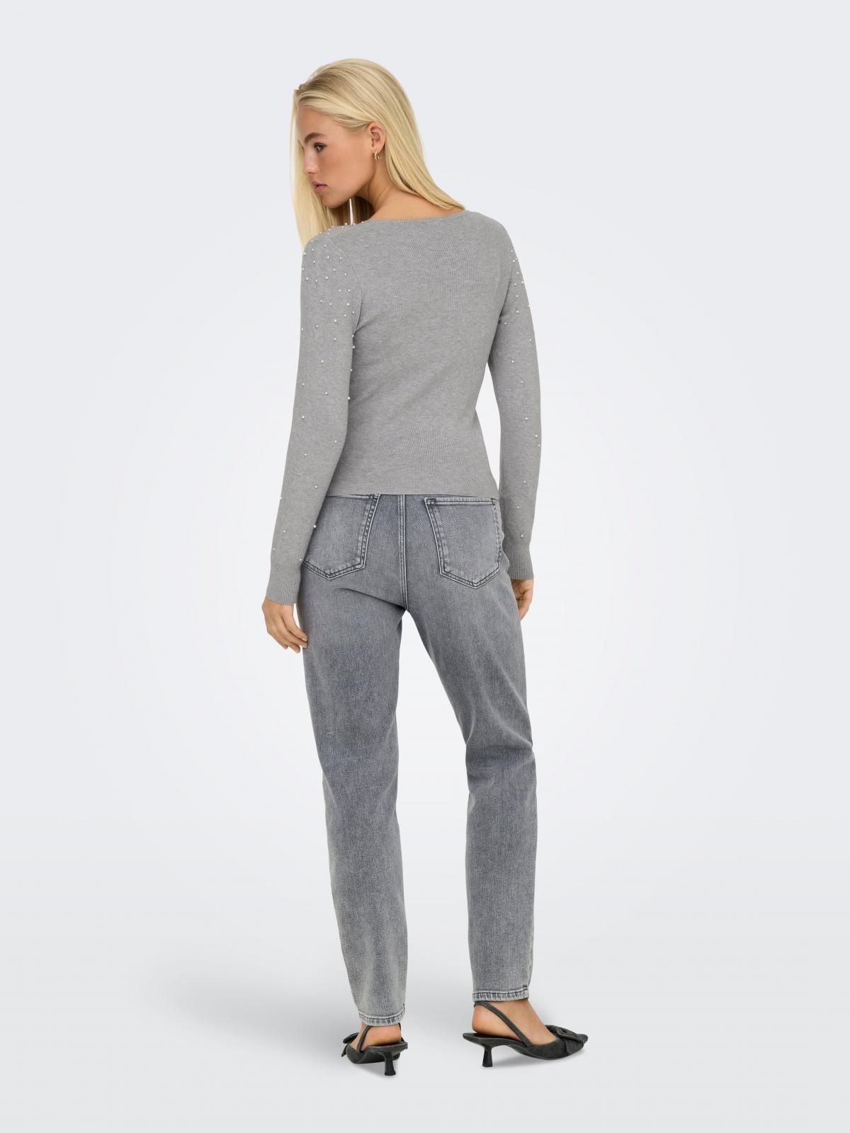 온리 진주장식 라운드넥 긴팔 니트 탑 15346656_2381_1181542 GREY / LIGHT GREY MELANGE - 상세 이미지 2