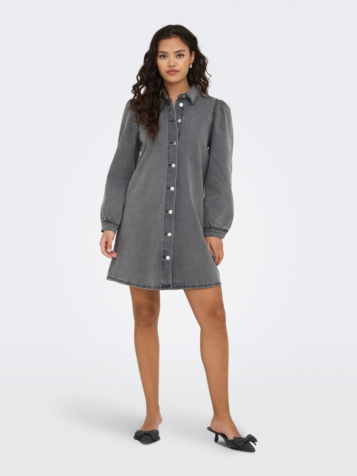 온리 데님 셔츠카라 버튼업 미니 원피스 15345570_2105 GREY / MEDIUM GREY DENIM - 상세 이미지 5
