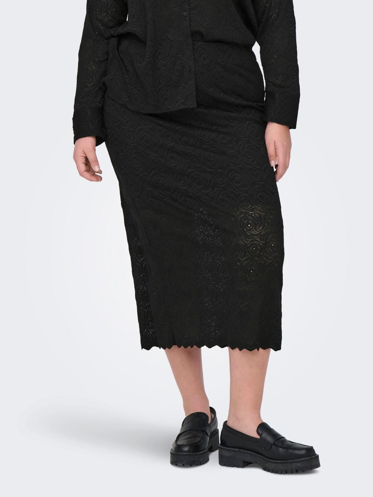 온리 빅사이즈 레이스 미디 스커트 15344430_2161 BLACK / BLACK - 상품 이미지