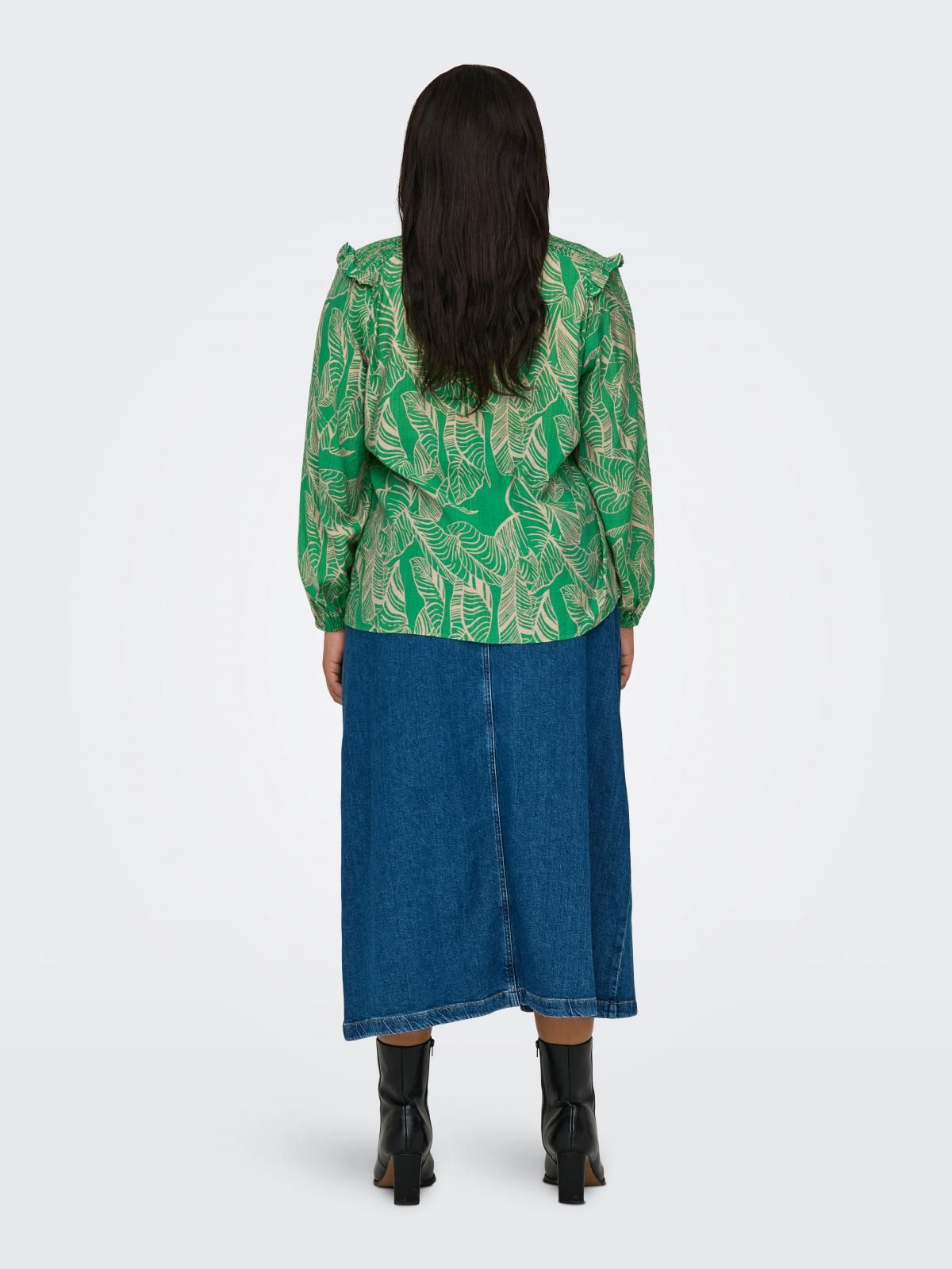 온리 빅사이즈 프릴 브이넥 패턴 블라우스 15315996_8603_1089779 TURQUOISE / GREEN BEE - 상세 이미지 2