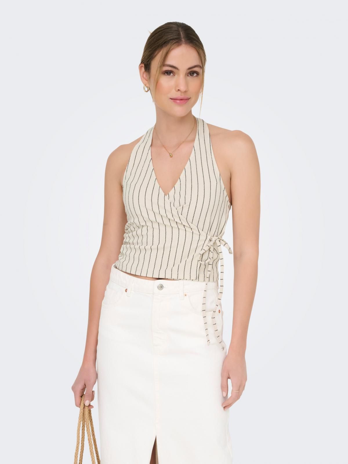 온리 스트라이프 민소매 홀터넥 랩 탑 15367474_8346_1247254 WHITE / SUMMER SAND - 상세 이미지 2