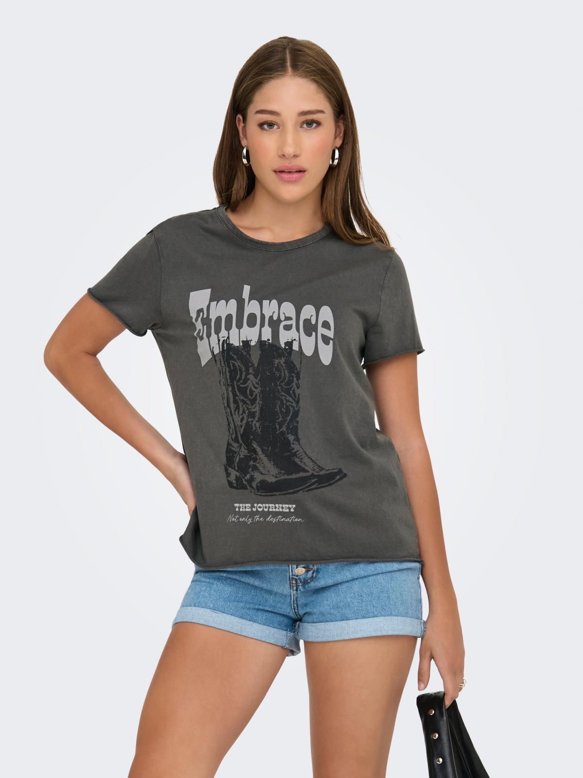 온리 빈티지 프린트 레귤러핏 반팔 티셔츠 15215721_170_1214273 GREY / GUNMETAL - 메인 이미지