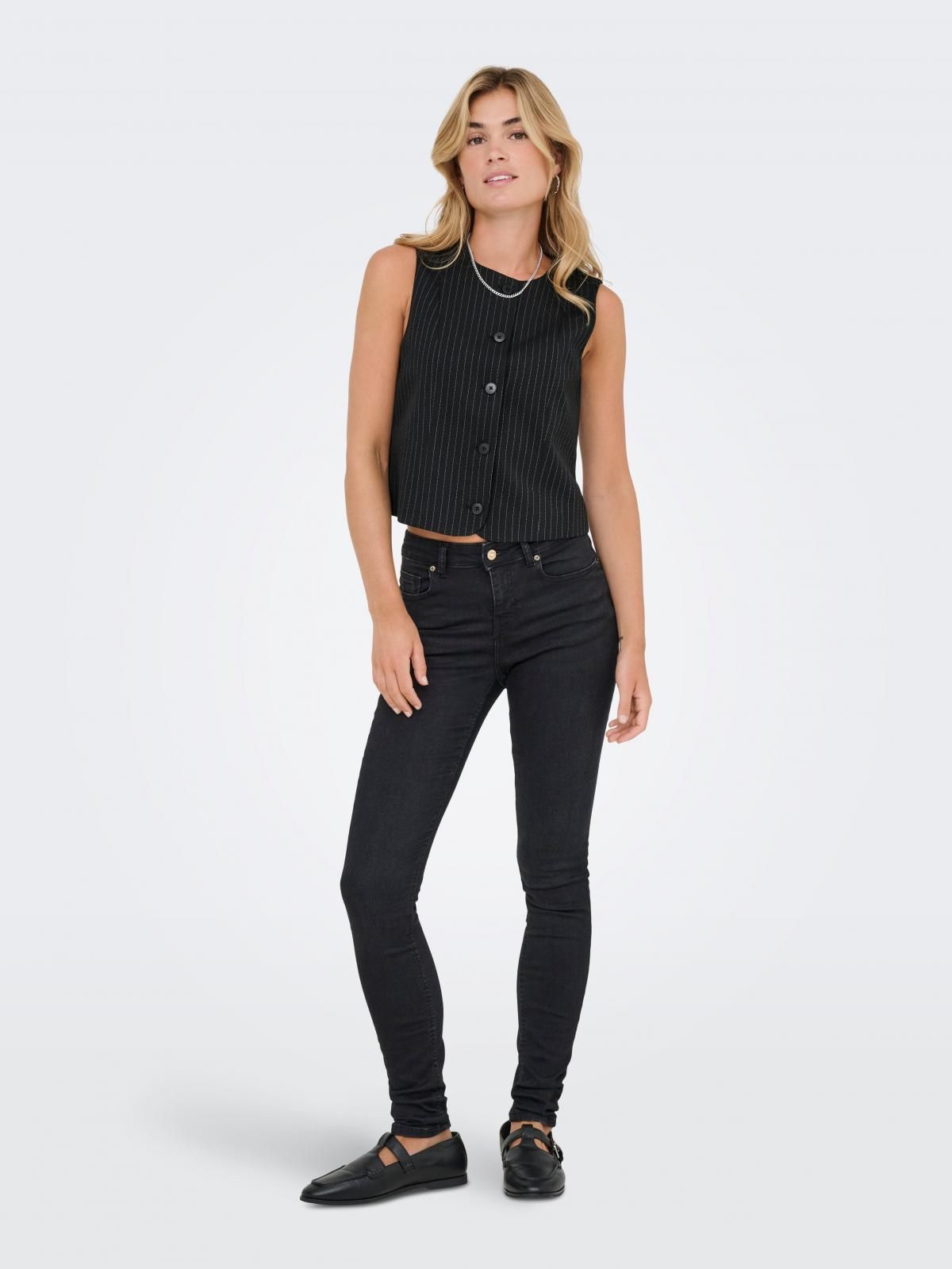 온리 테일러드 스트라이프 베스트 15357618_2161_1219189 BLACK / BLACK - 상세 이미지 5