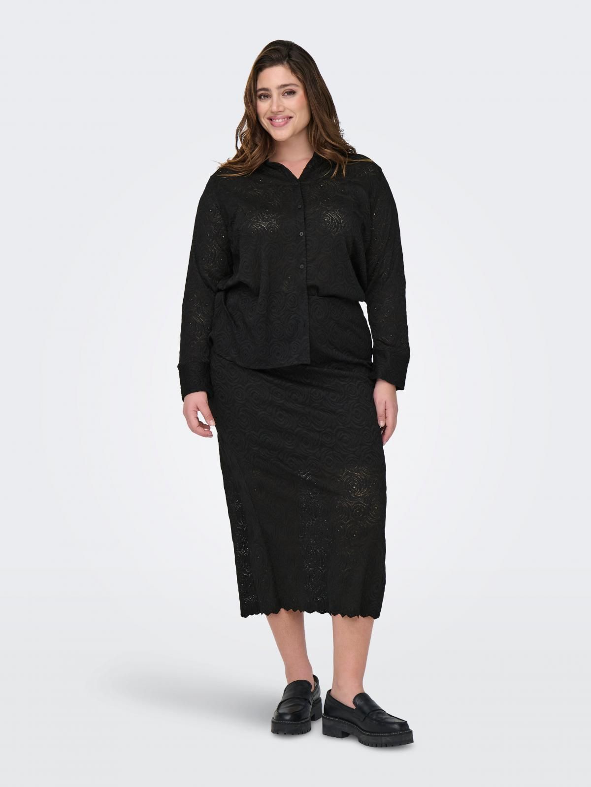 온리 빅사이즈 레이스 미디 스커트 15344430_2161 BLACK / BLACK - 상세 이미지 5