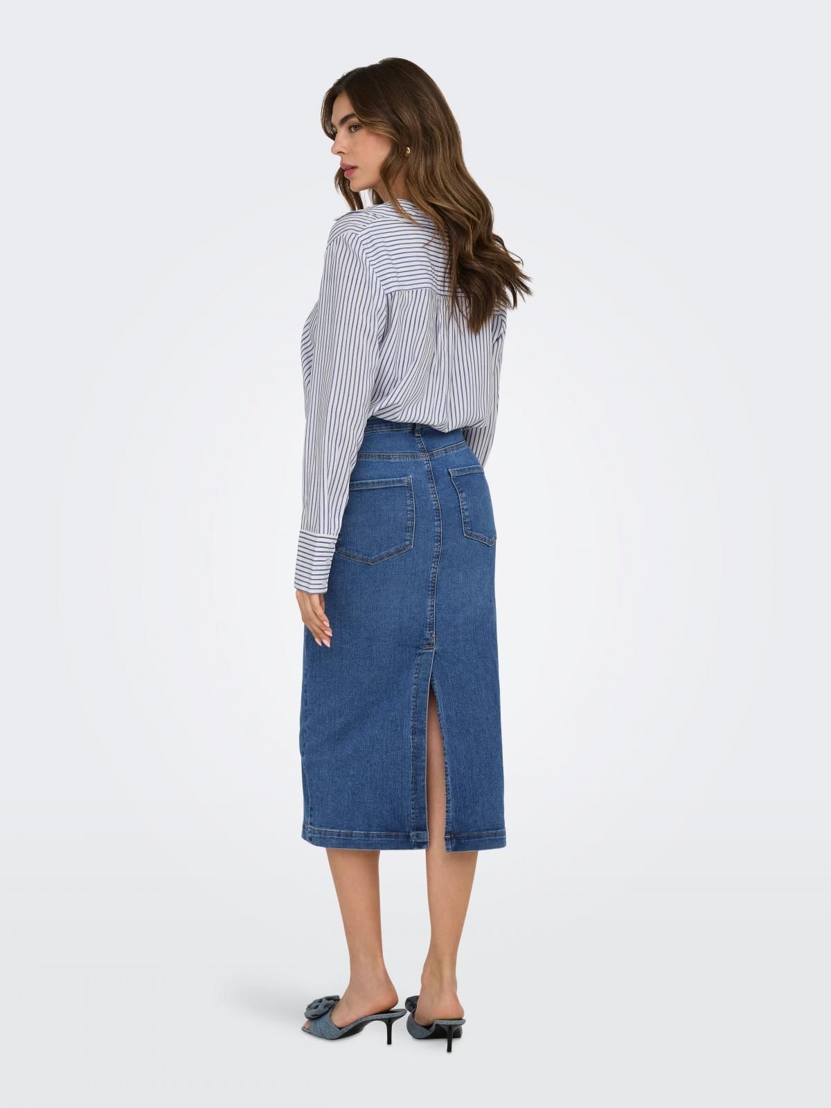 온리 데님 베이직 미디 스커트 15347684_2115 BLUE / MEDIUM BLUE DENIM - 상세 이미지 2