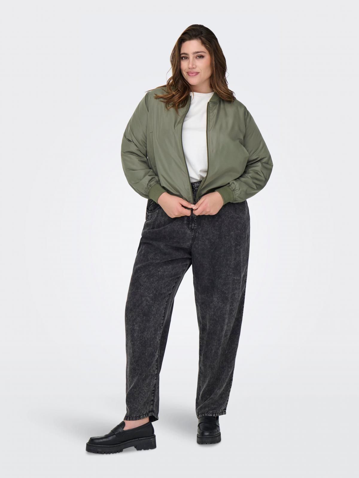 온리 빅사이즈 집업 카키 봄버 재킷 15337238_4263 GREEN / KALAMATA - 상세 이미지 5