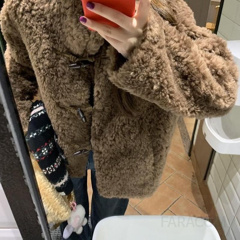 여성 겨울 뽀글이 덤블 양털 점퍼 아우터 코트 브라운 숏자켓 캐주얼 데일리룩 따뜻한 보온성 - 상세 이미지 5