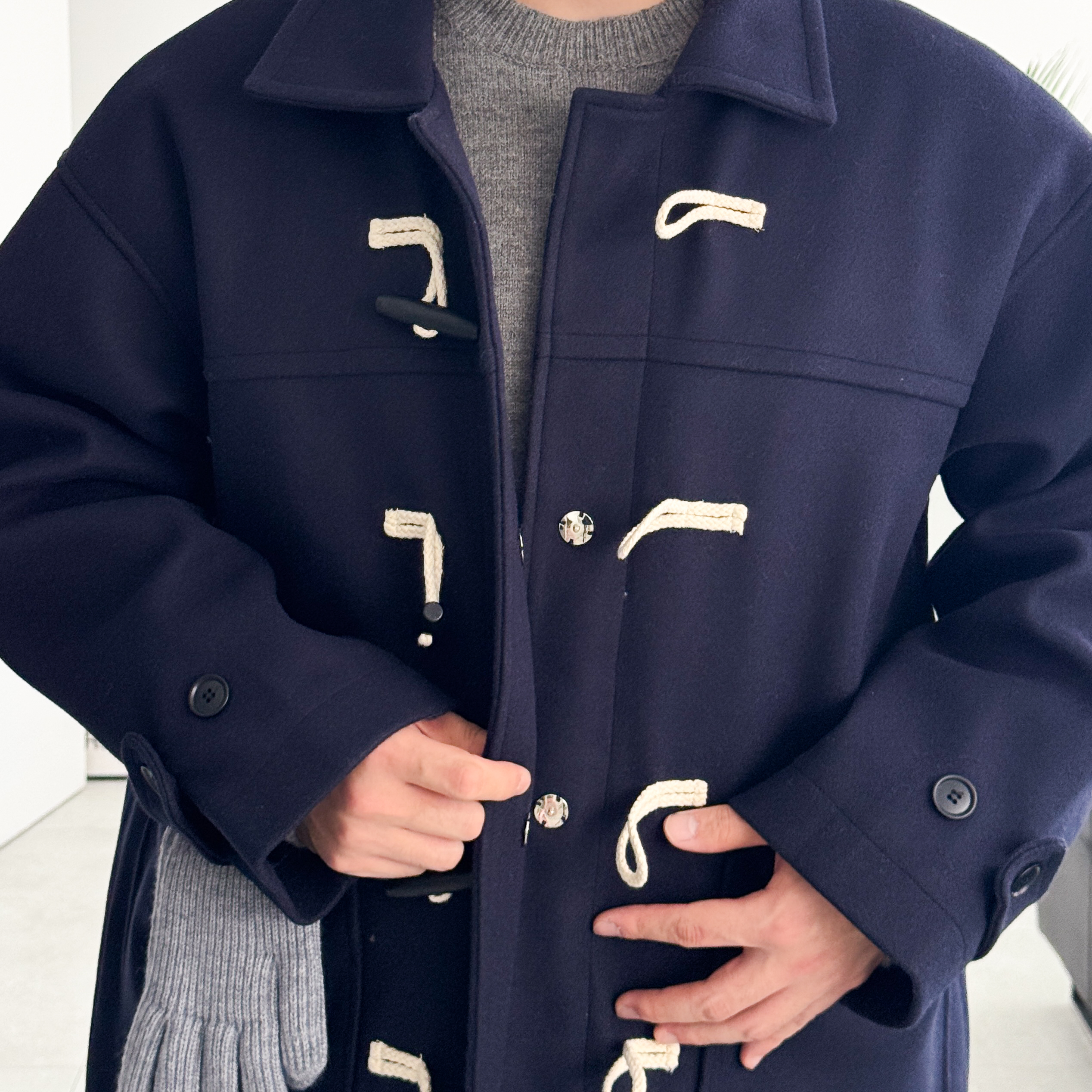 남자 떡볶이코트 남자롱코트 롱, 네이비, FREE(One size) 이미지 6